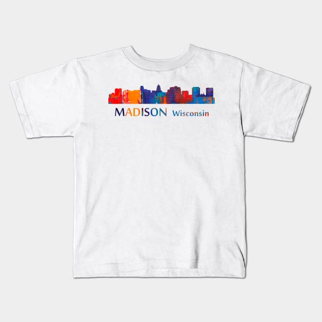 Madison Wisconsin Skyline Art Kids T-Shirt by zsonn